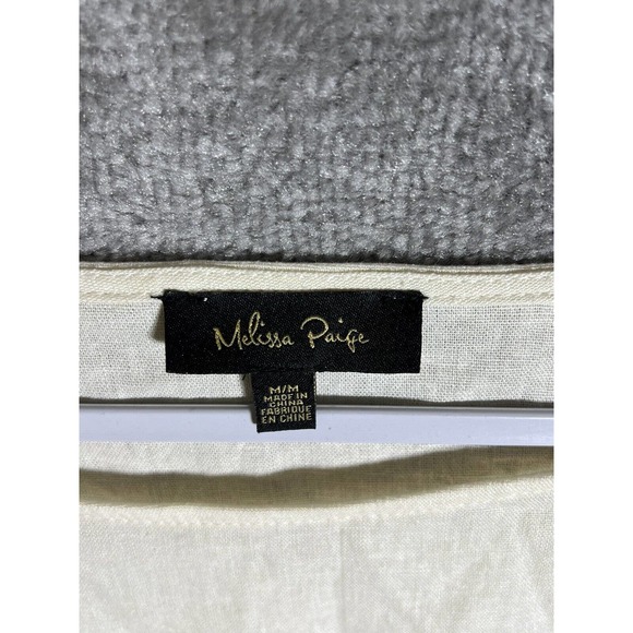 Melissa Paige Linen Blend Asymmetrical Oversize Short Sleeve Top Medium Cream - Picture 3 of 15